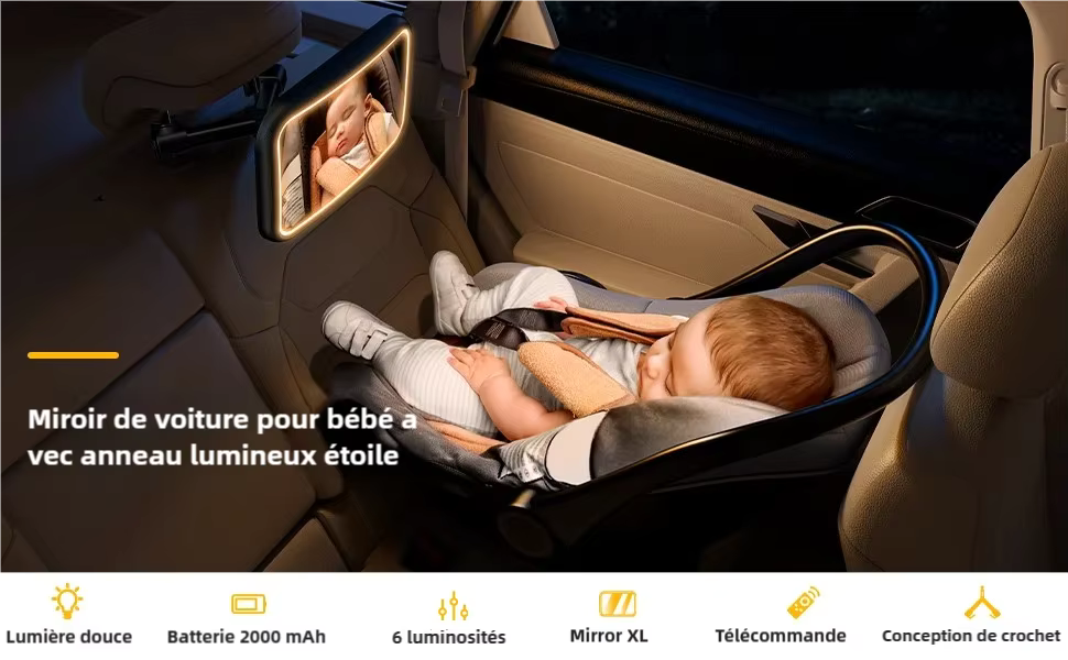 Miroir de voiture lumineux pour bébé