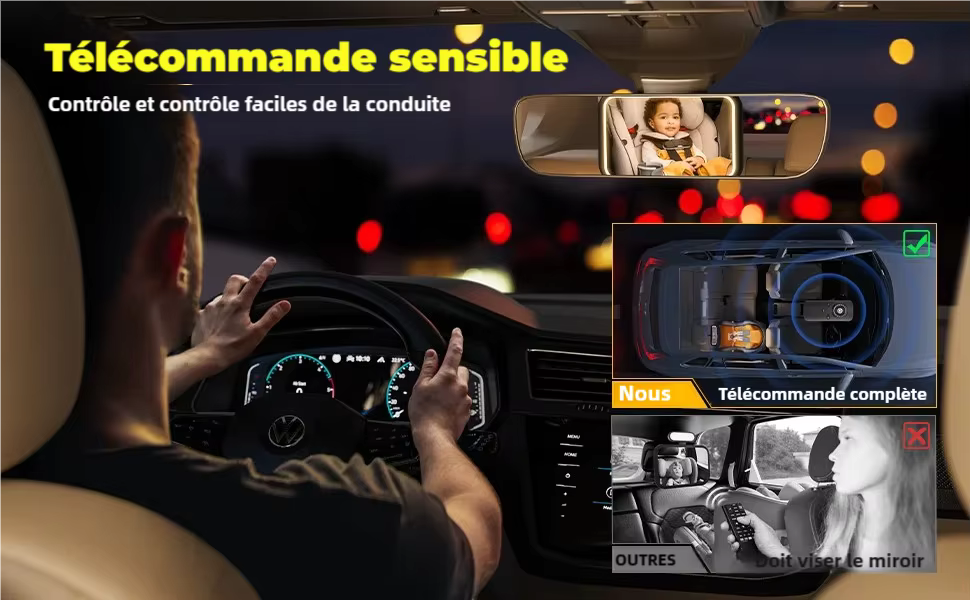 Miroir de voiture lumineux pour bébé