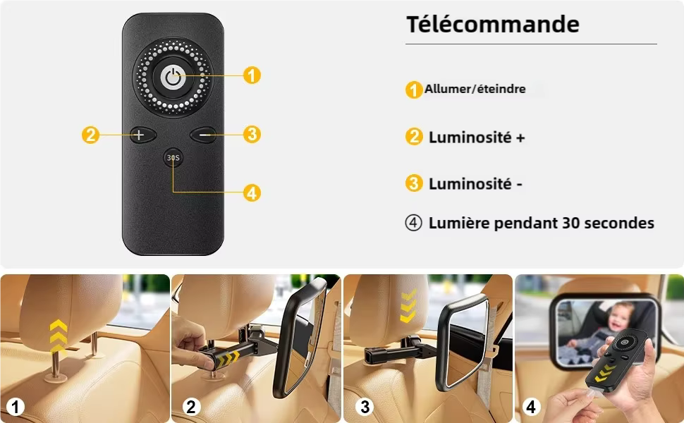 Miroir de voiture lumineux pour bébé