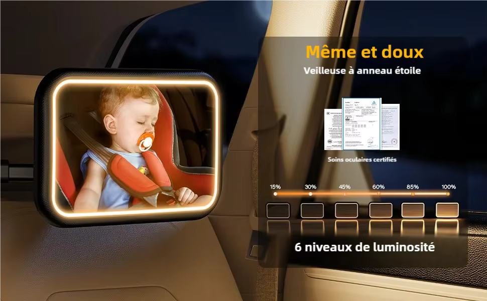 Miroir de voiture lumineux pour bébé